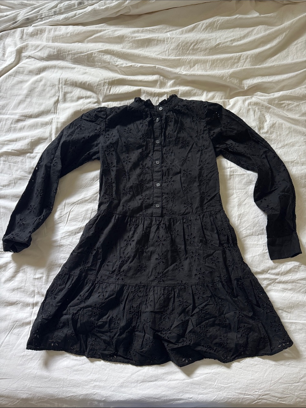 GAP Black Eyelet Tiered Long-Sleeve Dress